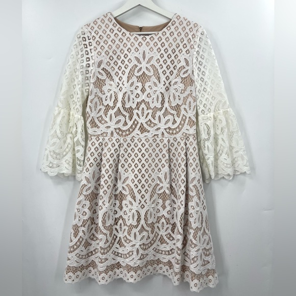Eliza J. Bell Sleeve Lace Dress Fit Flare in White Size 10 Like New - Picture 3 of 7